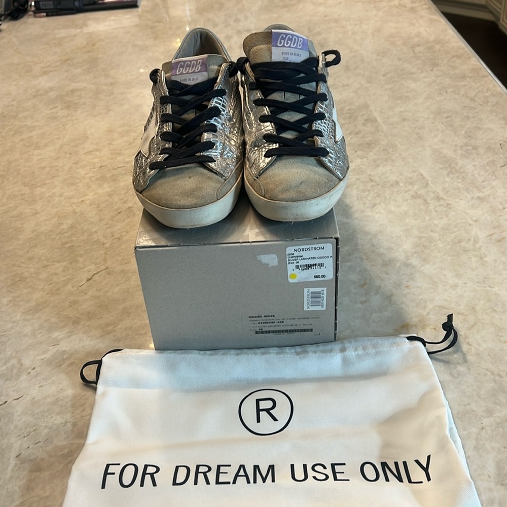 Golden Goose authentic silver laminated sneakers size 38